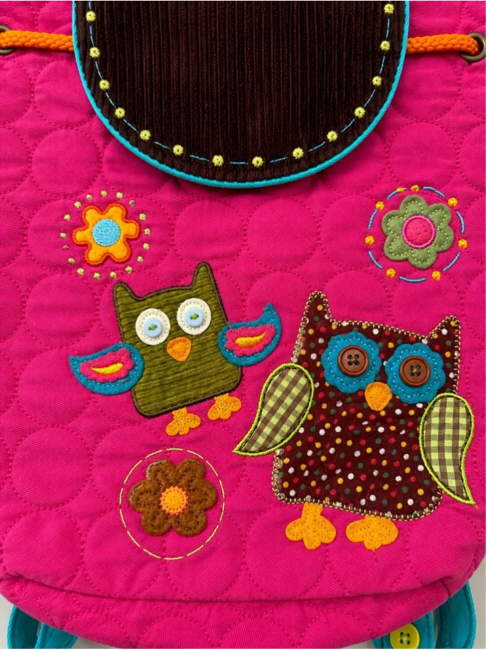 Stephen Joseph Owl Backpack Pink Quilted Drawstring Kids Preschool Daycare Bag